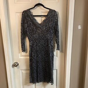 MARINA Charcoal Lace Long Sleeve Dress